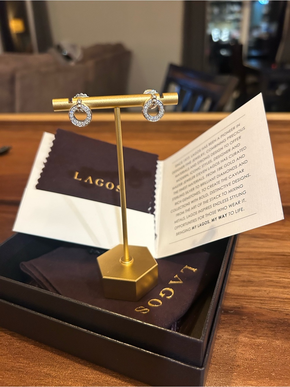 LAGOS Pave Diamond Open Circle Drop Earrings in Silver